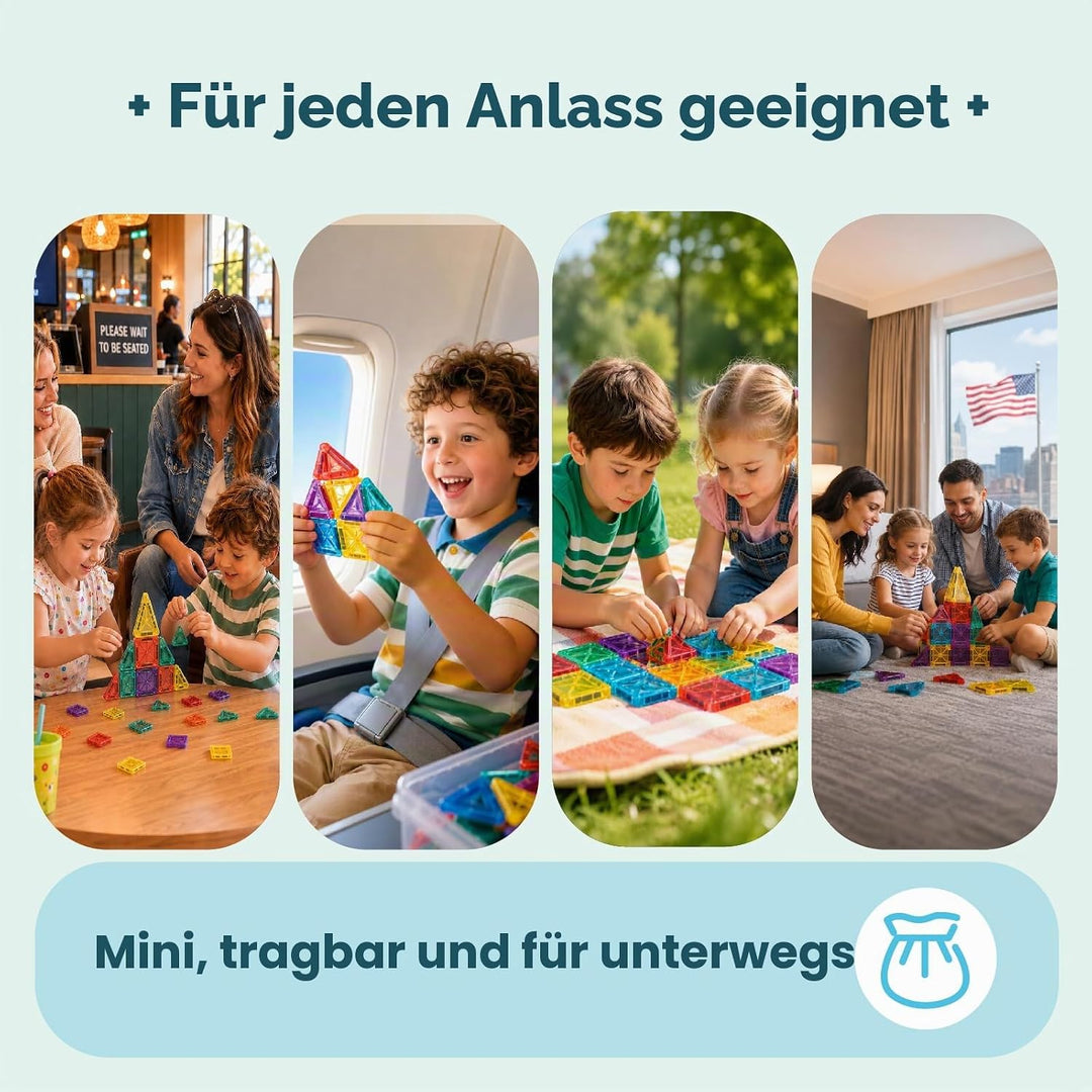Mini-Magnetfliesen, 34 Stück magnetische Fliesen mit Metall-Aufbewahrungsbox, magnetische Gebäudefli