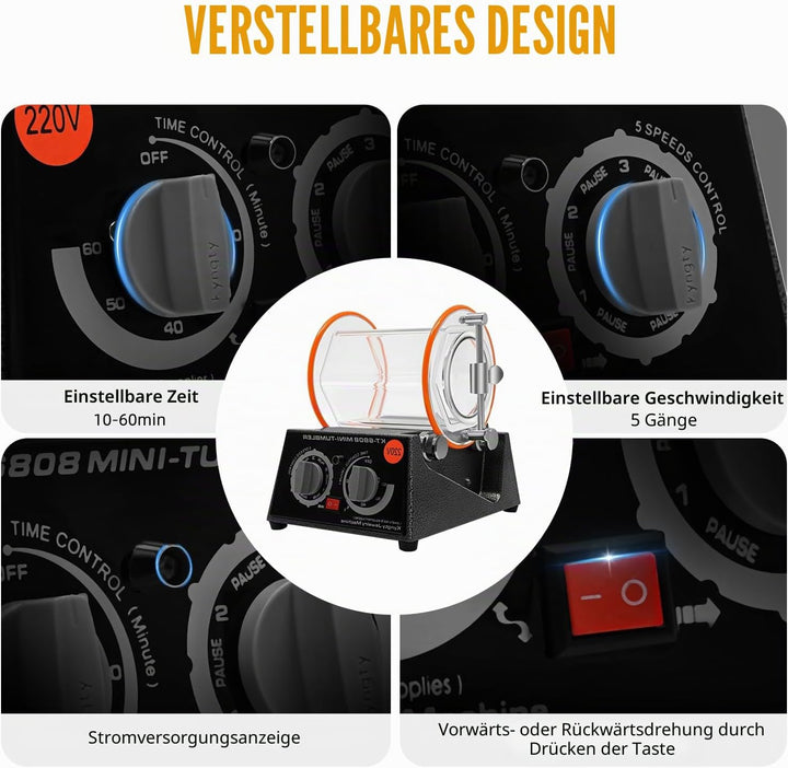60W Rotary Tumbler Oberflächenpolierer, Poliertrommel Poliermaschine Schmuck Poliergerät Kugelmühle