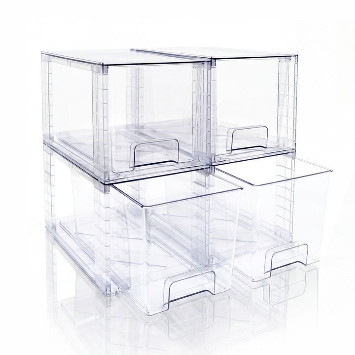 4er-Set Mittelgrosse Stapelbare Aufbewahrungsschubladen, Transparente Acrylbox mit Griff, Einfacher