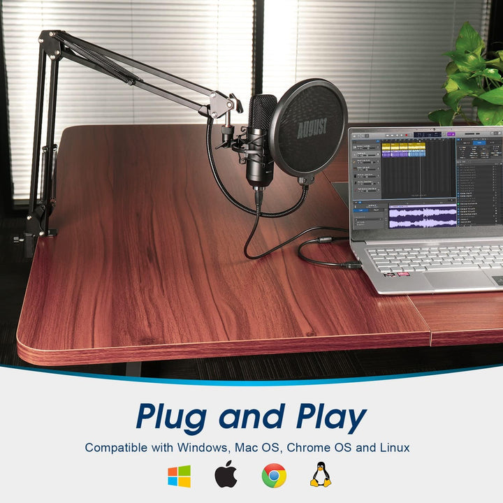 August REC100 USB Mikrofon Kondensator Mikrofone Kit mit Schwenkarm Unidirektional Shock Mount Popfi