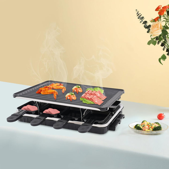 Elektrischer Tischgrill, mit Spatel und 9 Kochplatten, ideal für Abende mit Familie und Freunden