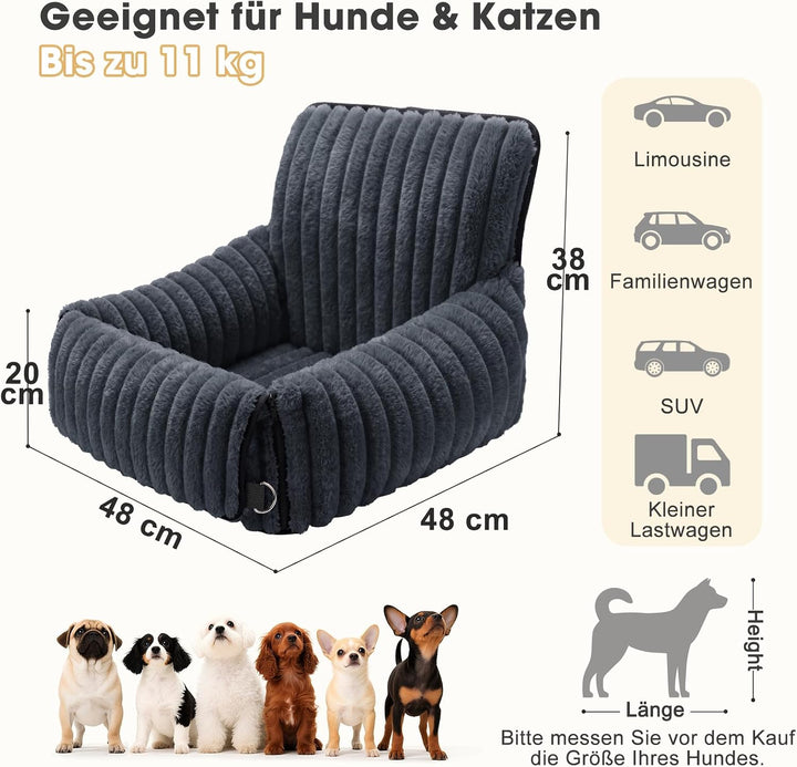 MIXJOY Hunde Autositz für kleine bis mittlere Hunde, Waschbarer Ansteckbare Leine verdickter Memory-