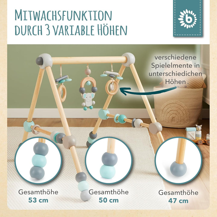 Bieco Spieltrapez | Spielbogen für Babys -Figuren, Rasseln, Kugeln- Höhenverstellbar | Spielebogen H