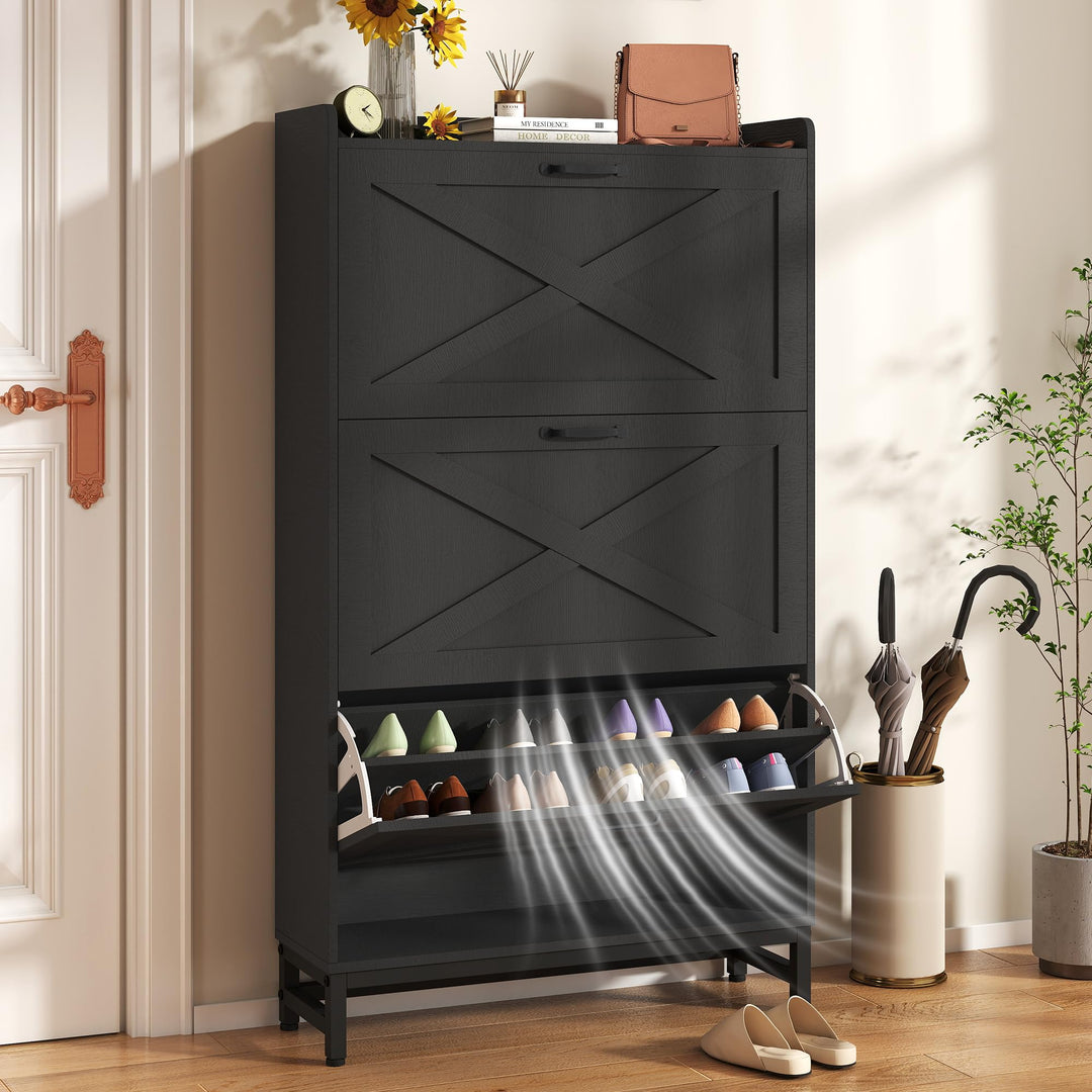 Hawthyhome Schuhkipper schmal mit 3 Klappen, höher Schuhschrank für 18-24 Paar Schuhe, Schmaler Schu