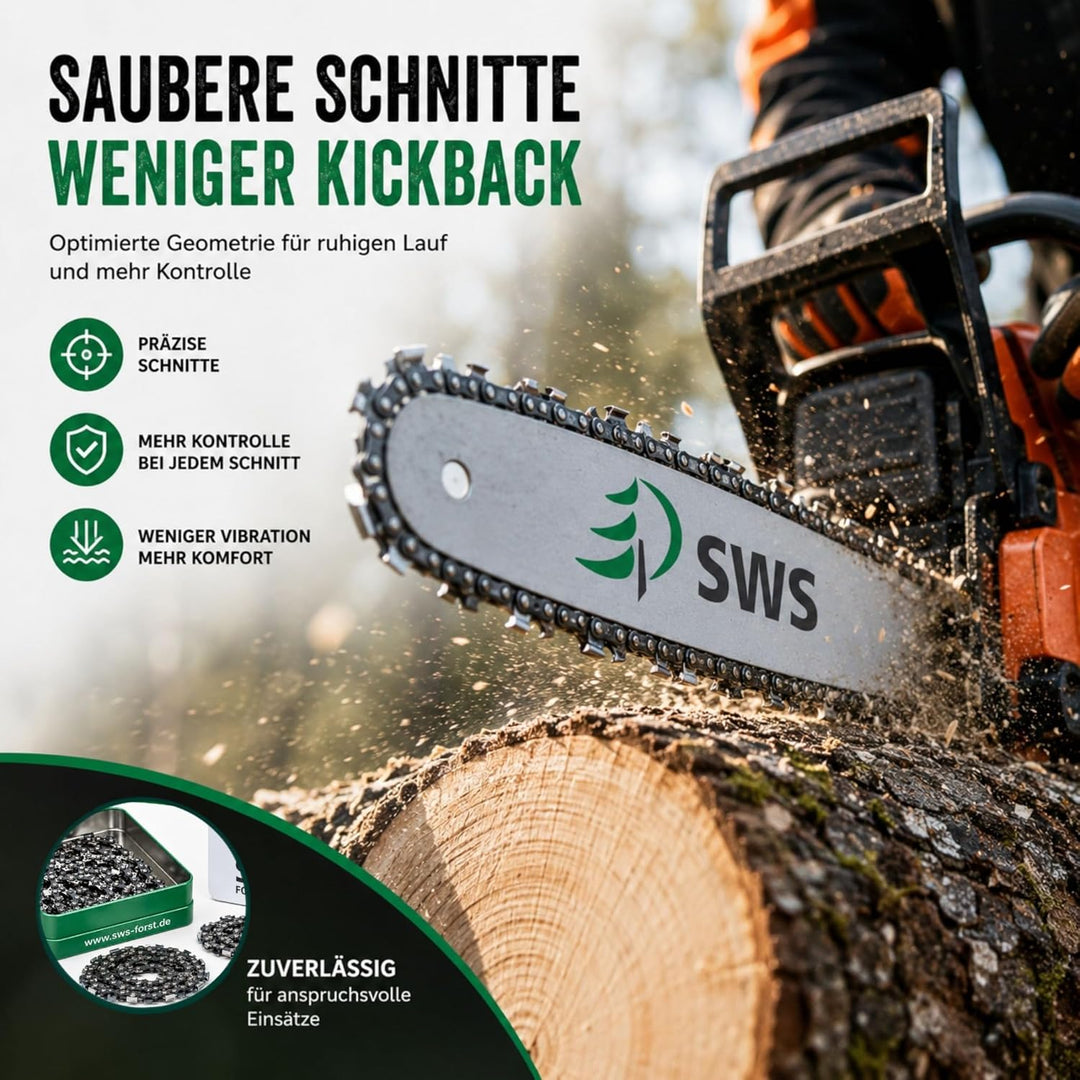 3 Stück SWS Forst Sägekette 3/8 1,3 mm Halbmeisel 57 Treibglieder kompatibel mit DOLMAR, ECHO, EINHE