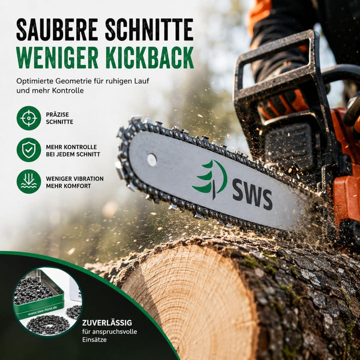 3 Stück SWS Forst Sägekette 3/8 1,3 mm Halbmeisel 57 Treibglieder kompatibel mit DOLMAR, ECHO, EINHE