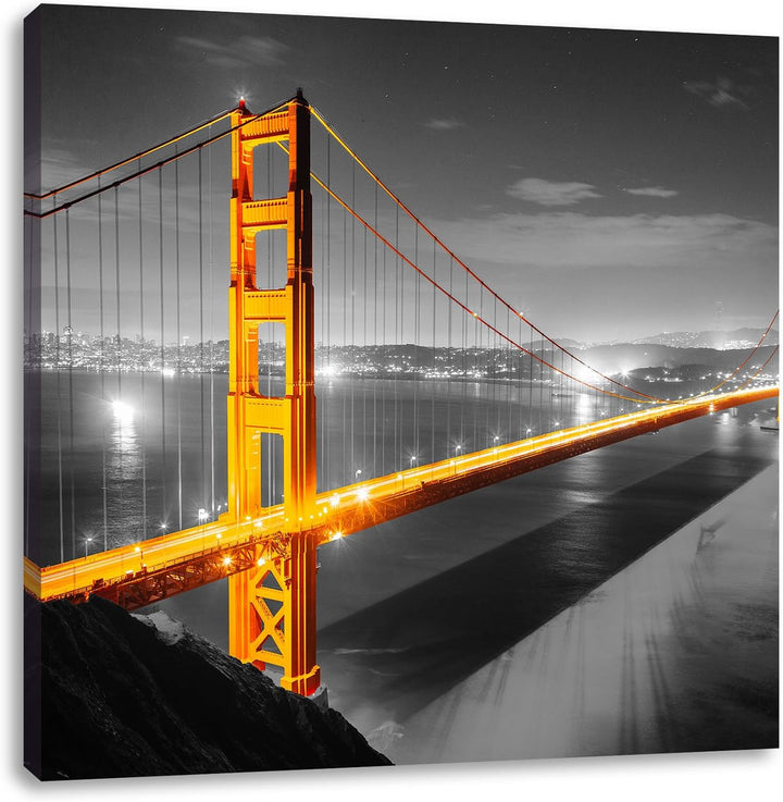 Pixxprint riesige Golden Gate Bridge schwarz/weiss, Format: 70x70 auf Leinwand, 70x70
