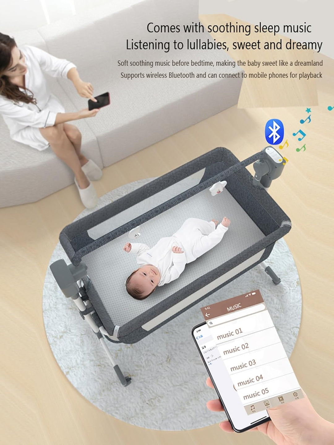 Beistellbett Baby, Convertible Grosser Raum Babybett für Co-Sleeping, Beistellbett Baby Boxspringbet
