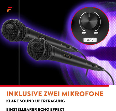 Fenton LIVE2104 - Karaoke Anlage mit 2 Mikrofonen, Bluetooth Karaoke Box, Fernbedienung, MP3-Player