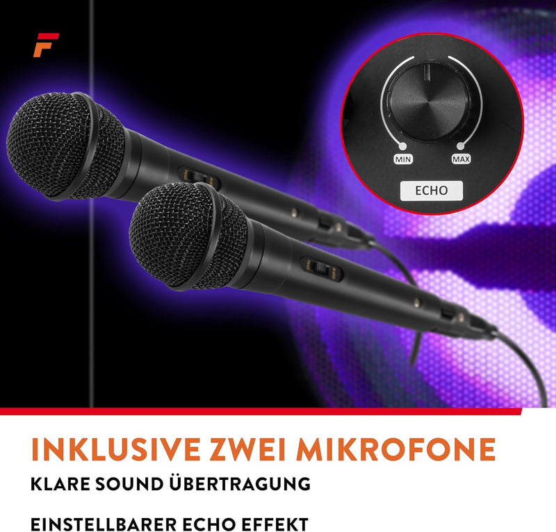 Fenton LIVE2104 - Karaoke Anlage mit 2 Mikrofonen, Bluetooth Karaoke Box, Fernbedienung, MP3-Player