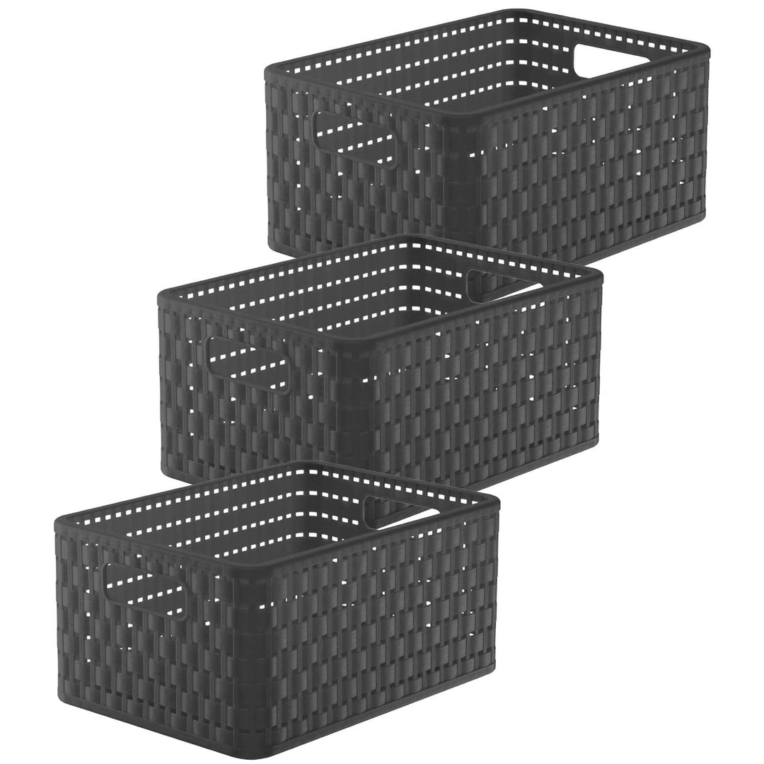 Rotho Country 3er-Set Aufbewahrungskiste Rattan-Optik, Kunststoff (PP) BPA-frei, anthrazit, A5+/11l,