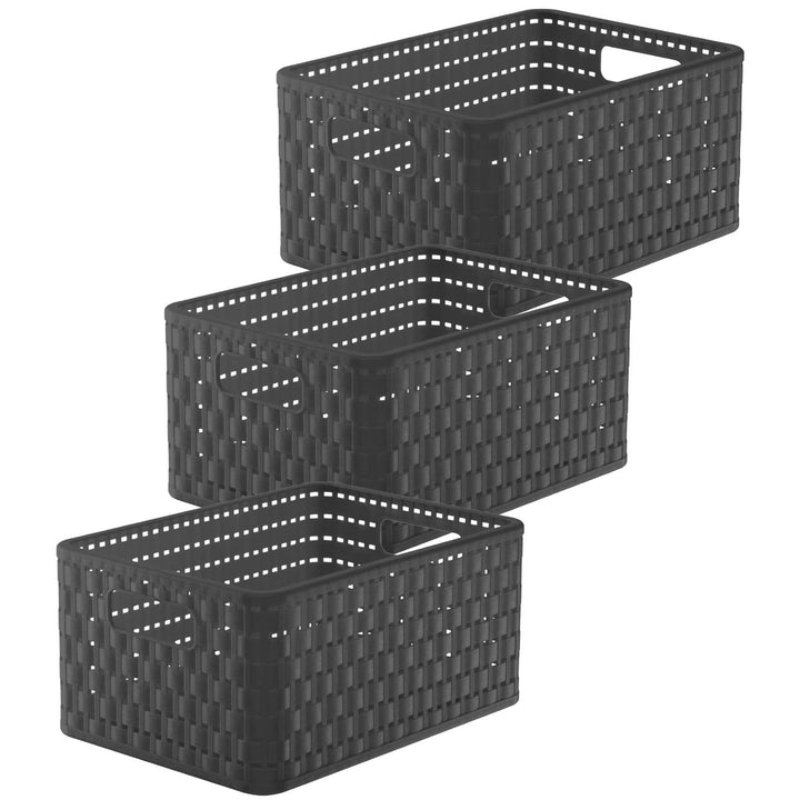 Rotho Country 3er-Set Aufbewahrungskiste Rattan-Optik, Kunststoff (PP) BPA-frei, anthrazit, A5+/11l,