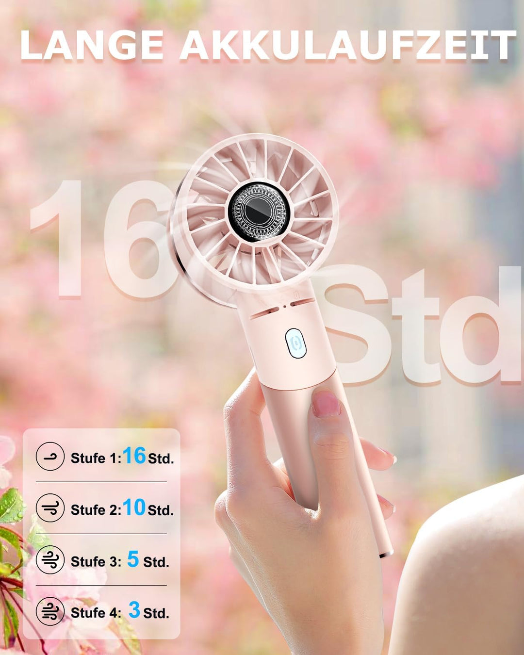 Lepwings Handventilator, Mini Ventilator USB aufladbar mit 4 Geschwindigkeiten, 16 Stunden lange Arb