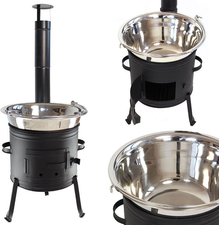 Grillplanet Gulaschkanone mit 20 Liter Gulaschkessel aus Edelstahl, Eintopfofen