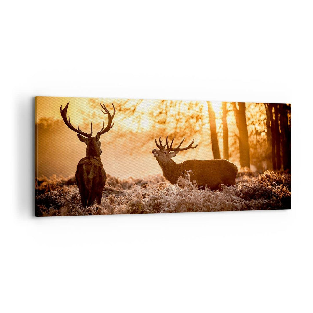 Wandbilder Dekoration Wohnzimmer Deer Heidekraut Tier Panorama Bilder auf Leinwand 120x50cm Leinwand