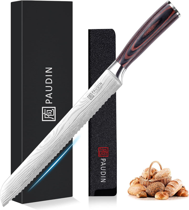 PAUDIN Brotmesser mit Wellenschliff 26 cm aus hochwertigem rostfreiem Edelstahl, extra scharfe Messe