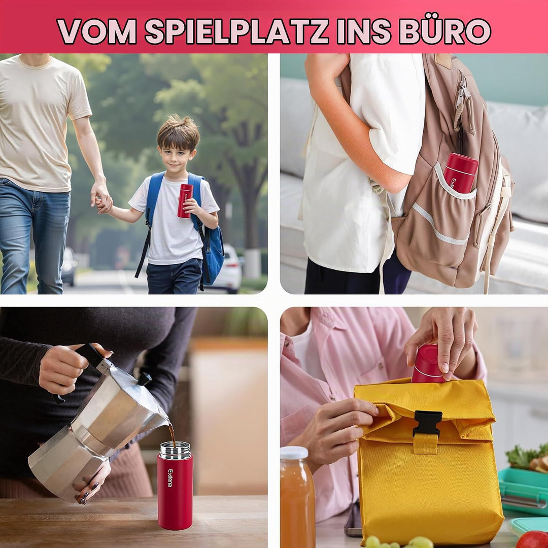 【Upgrade-Version】Exllena Mini Thermosflasche 250ml mit Edelstahl-Deckel, Trinkflasche Klein Doppelwa
