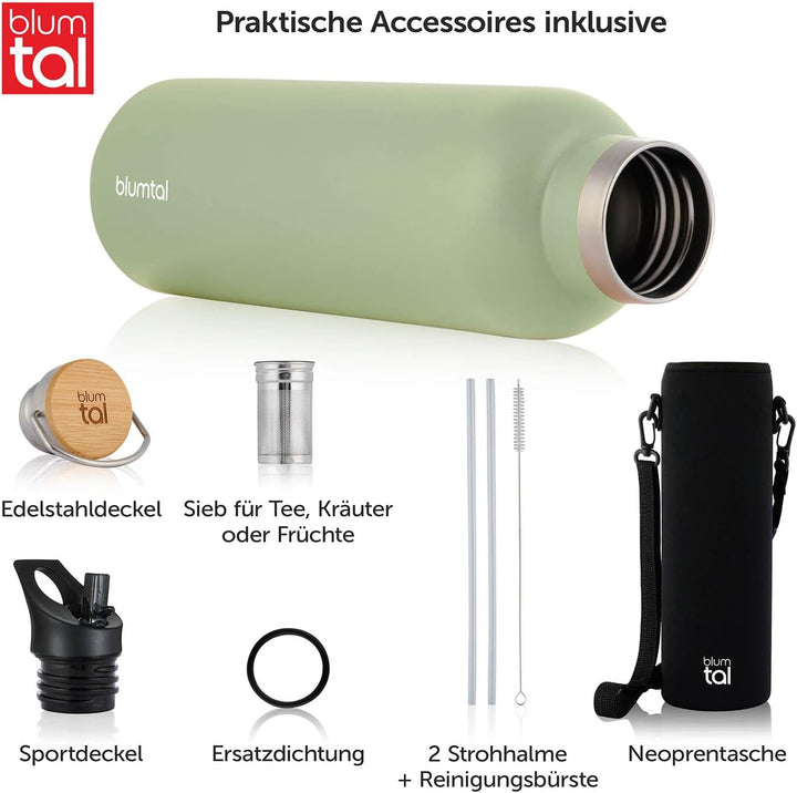 Blumtal Thermosflasche 1L - doppelwandige Trinkflasche Edelstahl 1L - Isolierflasche 1L BPA frei - E