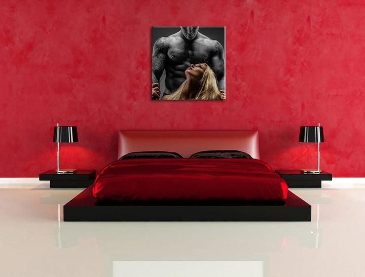 Pixxprint Sexy Frau mit tätowiertem Mann als Leinwandbild Quadratisch/Grösse: 70x70 / Wandbild/Kunst