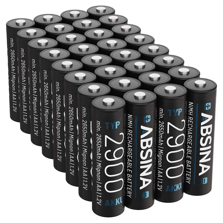 ABSINA Akku AA wiederaufladbar 2900 32er Pack - NiMH AA Akku mit 1,2V & min. 2650mAh - Aufladbare Ba