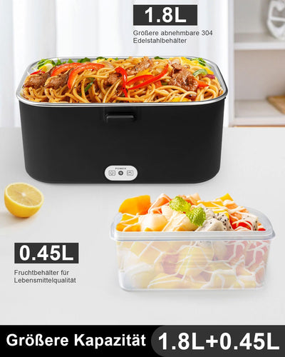 AUTOPkio Elektrische Lunchbox 1,8L 80W, 12V 24V 220V Grosser Beheizbare Speisenwärmer mit Tasche Ede