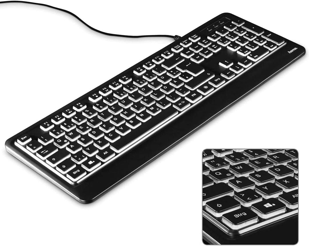 Hama Beleuchtete Tastatur mit Kabel KC-550 QWERTZ (USB Tastatur, kabelgebundene Tastatur, Wired Keyb