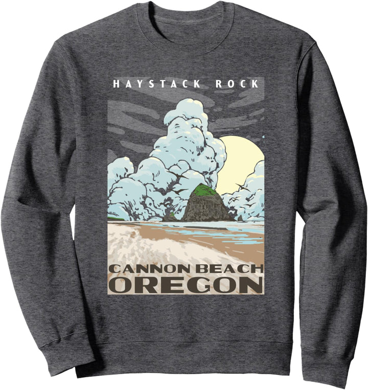 Cannon Beach Oregon Haystack Rock Retro WPA Style Vintage Sweatshirt