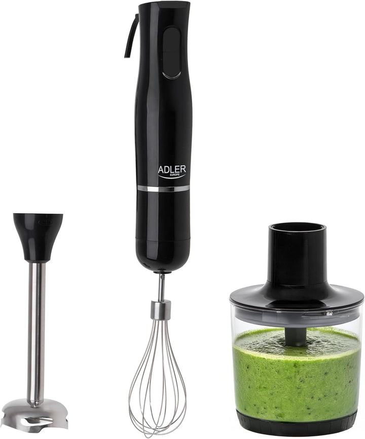 ADLER AD 4620 Stabmixer Set, 800W, 2 Geschwindigkeitsstufen, mit Schneebesen und Messbecher, Schwarz