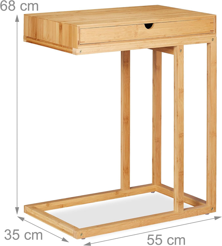 Relaxdays 68 x 55 x 35 cm, Beistelltisch Bambus mit grossem Schubfach, moderner Stil, Wohnzimmertisc