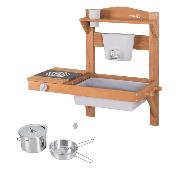 roba Kinder Matschküche zum Hängen - Funktionelle Outdoor Spielküche mit Wasserspender &amp; Zubehör - W