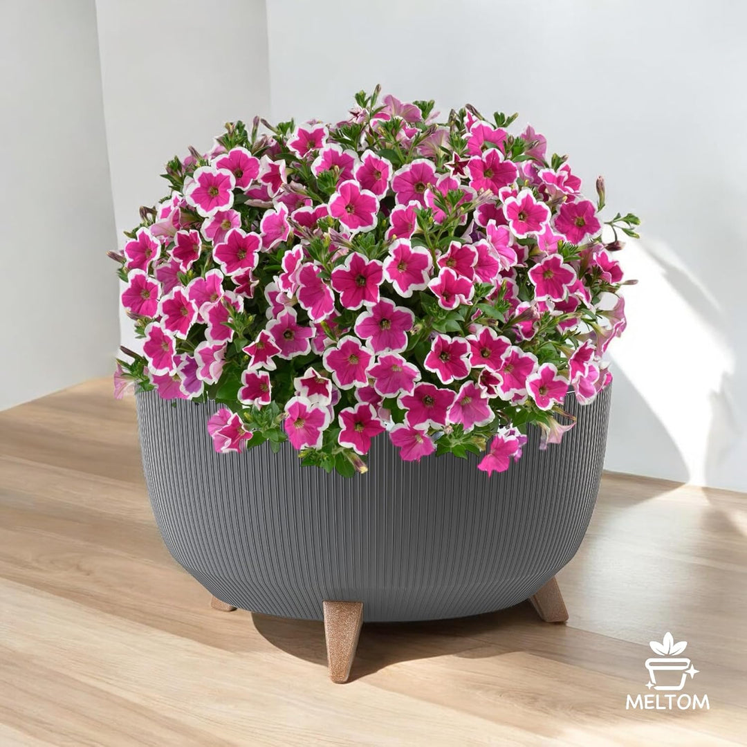 MELTOM Blumentopf Schale mit Füssen Einsatz Kräutertopf Übertopf Pflanzschale Eco Recycled Anthrazit