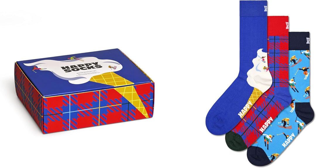 Happy Socks Unisex 3-pack Downhilll Skiing 3-er Pack Socken (3er Pack) 41-46 Blau, 41-46 Blau