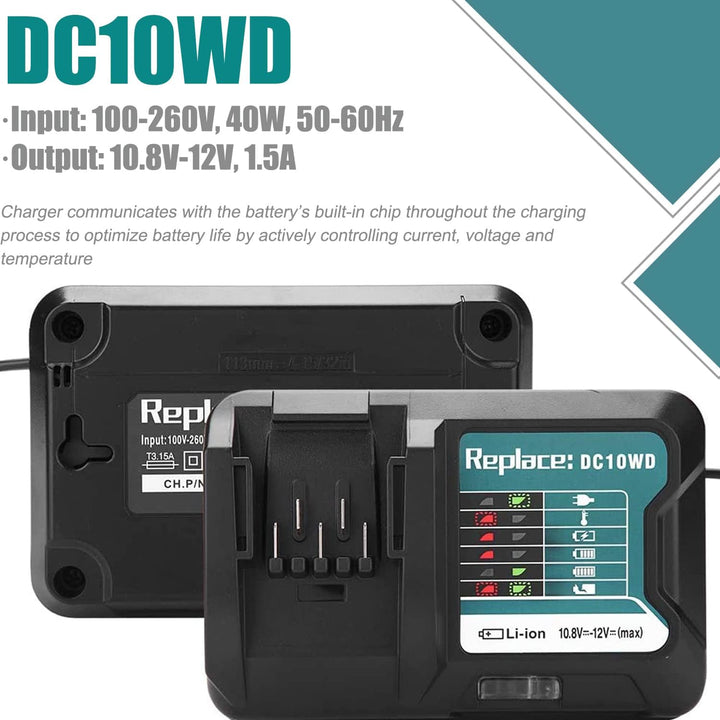 FengWings® Ladegerät DC10WD Ersetzen Für 10.8V 12V Makita Ladegerät DC10WD DC10SB DC10WC, Kompatibel