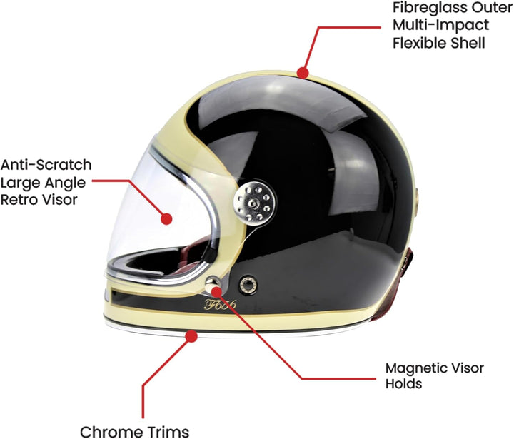 F656 Vintage Retro Full Face Motorcycle Helmets - Fibreglass Motorbike Helmets ECE Approved Crash He