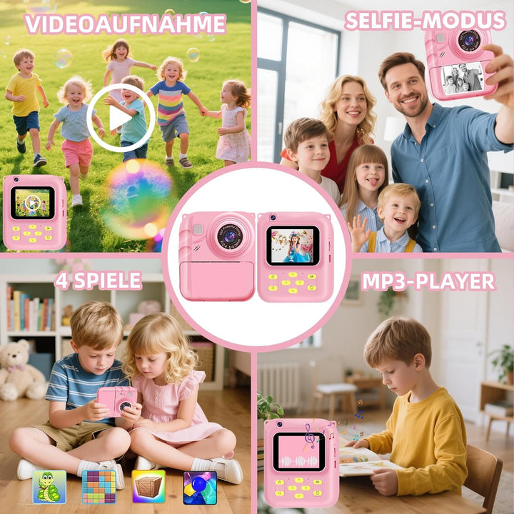 Kinder Sofortbildkamera 1080P, Digitalkamera für Kinder mit Sofortdruck, 32GB Speicherkarte & 3 Druc