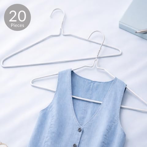 Hangerworld 20 Draht Kleiderbügel 40cm Weiss Mit Einkehrbung Metall-Kleiderbügel Extra flach, 20