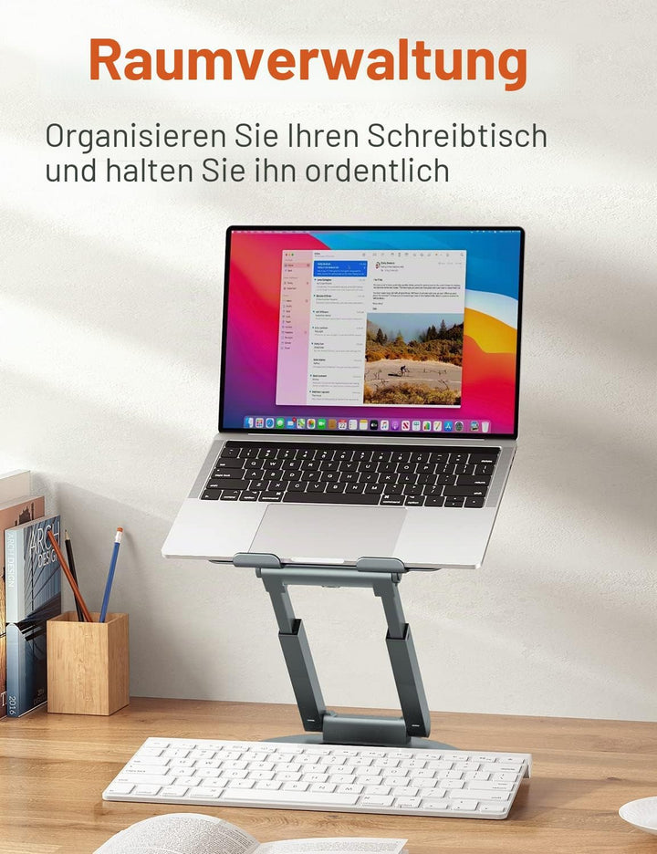Laptop Ständer Höhenverstellbar mit 360° Drehbarer Basis, Ergonomisch Laptopständer, Laptop Erhoehun
