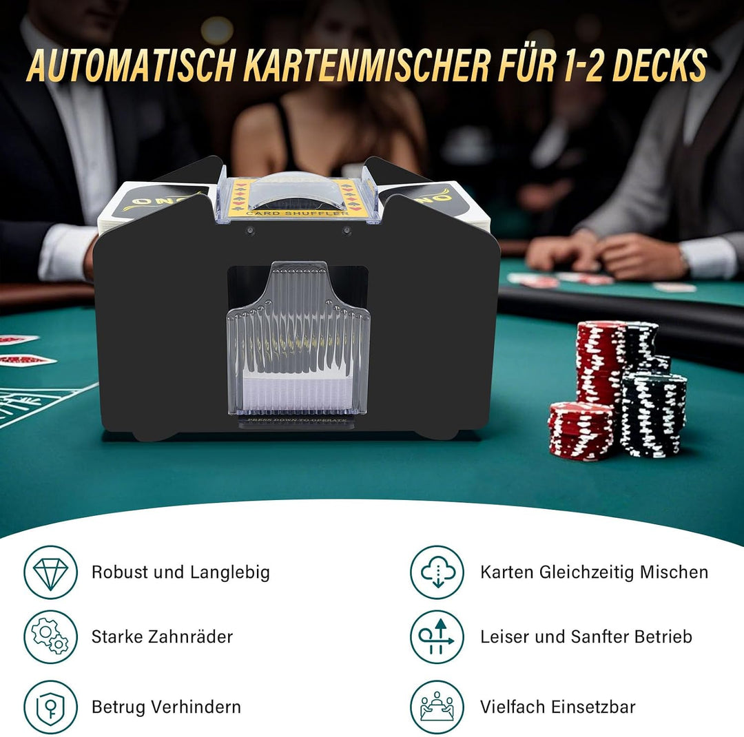 Elektrische Kartenmischmaschine, Automatischer Kartenmischer für 1–4 Decks, Kartenmischgerät für UNO