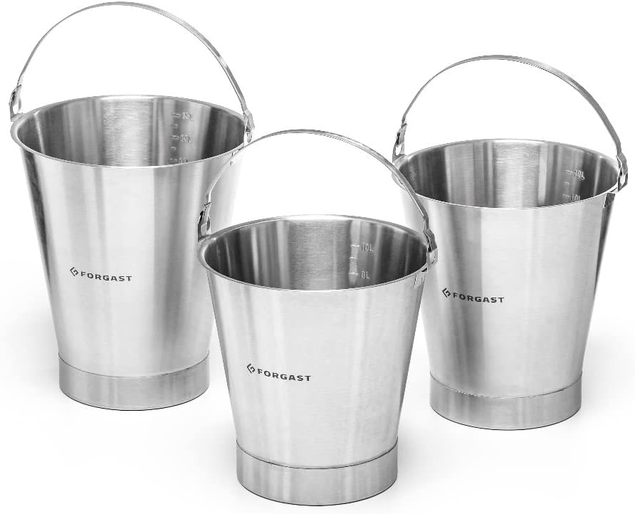 Forgast Eimer aus Edelstahl mit Ring | 15L Liter | Kücheneimer | Milcheimer | Edelstahleimer | Futte