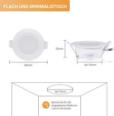 TEVEA® Ultra Flach LED Einbaustrahler IP44 dimmbar für den Wohnbereich |auch für das Bad geeignet| W