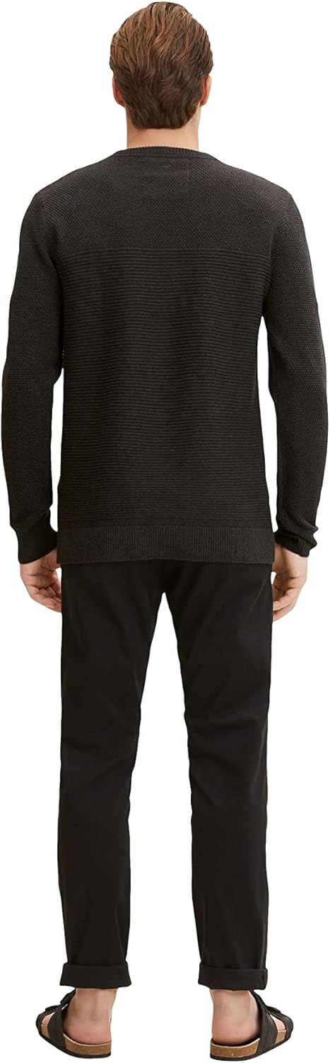 TOM TAILOR Herren Basic Strickpullover aus Bio-Baumwolle, 10617 - Black Grey Melange