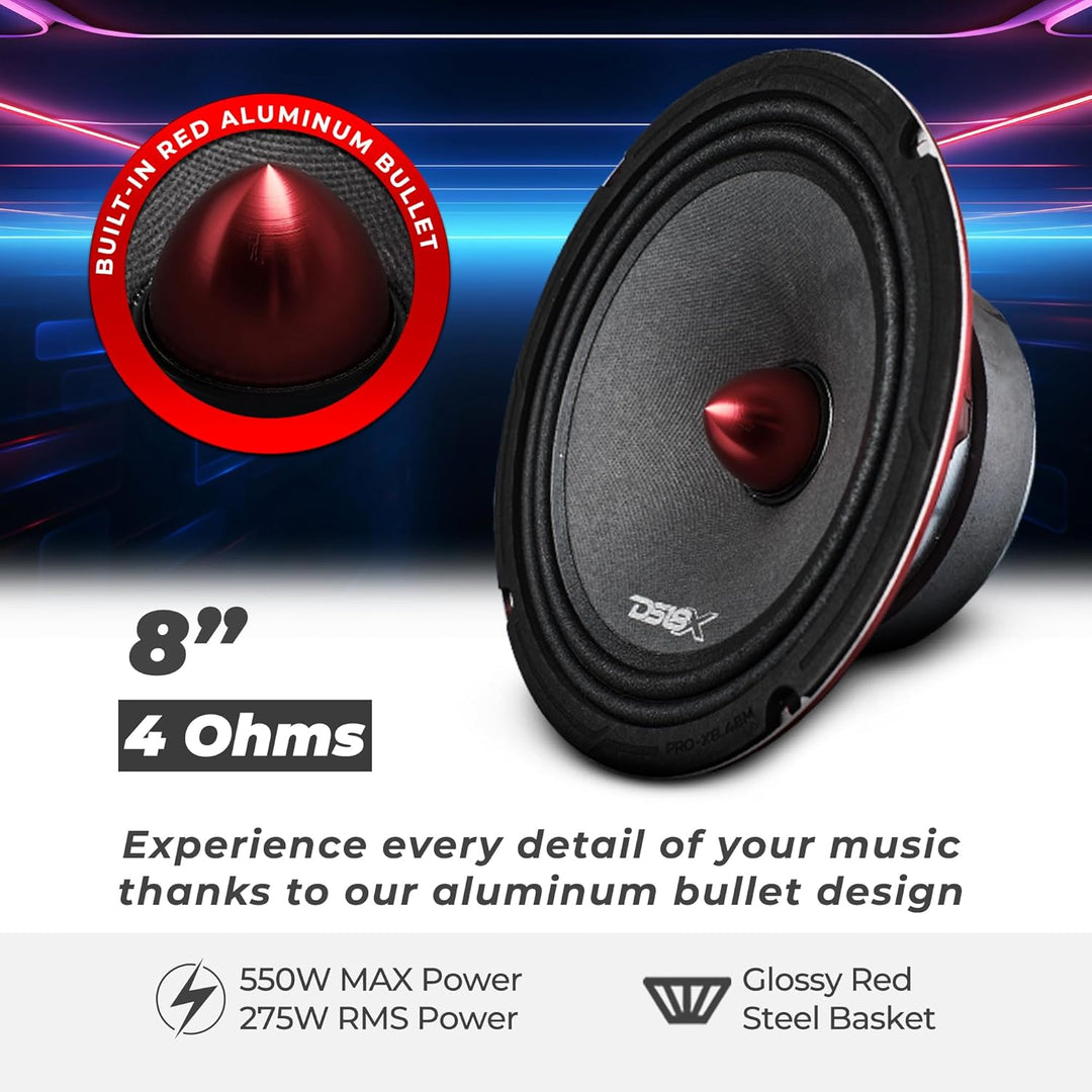 DS18 Car Midrange Speaker 8" Inch 600w Watt 8Ohm Bass Loudspeaker PRO-X8.4BM Bullet 4 Ohm 20,3 cm, B
