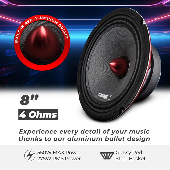 DS18 Car Midrange Speaker 8" Inch 600w Watt 8Ohm Bass Loudspeaker PRO-X8.4BM Bullet 4 Ohm 20,3 cm, B