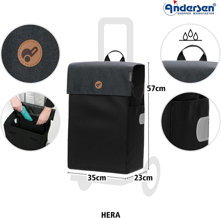 Andersen Shopper Treppensteiger Scala Stahl mit Rad Ø 3 x 13 cm und 47 Liter Tasche Hera schwarz, Sc
