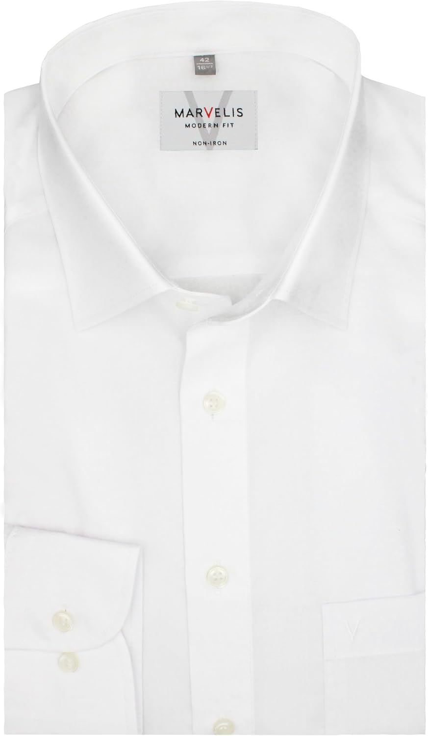 Marvelis Hemd, Weiss, Schwarz, Modern Fit, Bügelfrei, Knitterfrei, 100% Baumwolle, New Kent Kragen,