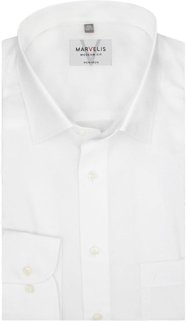 Marvelis Hemd, Weiss, Schwarz, Modern Fit, Bügelfrei, Knitterfrei, 100% Baumwolle, New Kent Kragen,