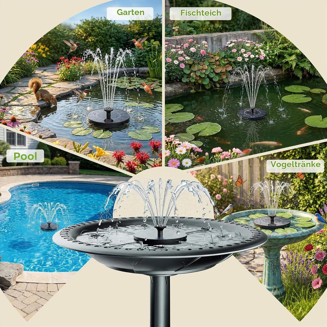 AISITIN Springbrunnen für Aussen, Solar Springbrunnen für Draussen mit 6 Verschiedene Fontänenstile,