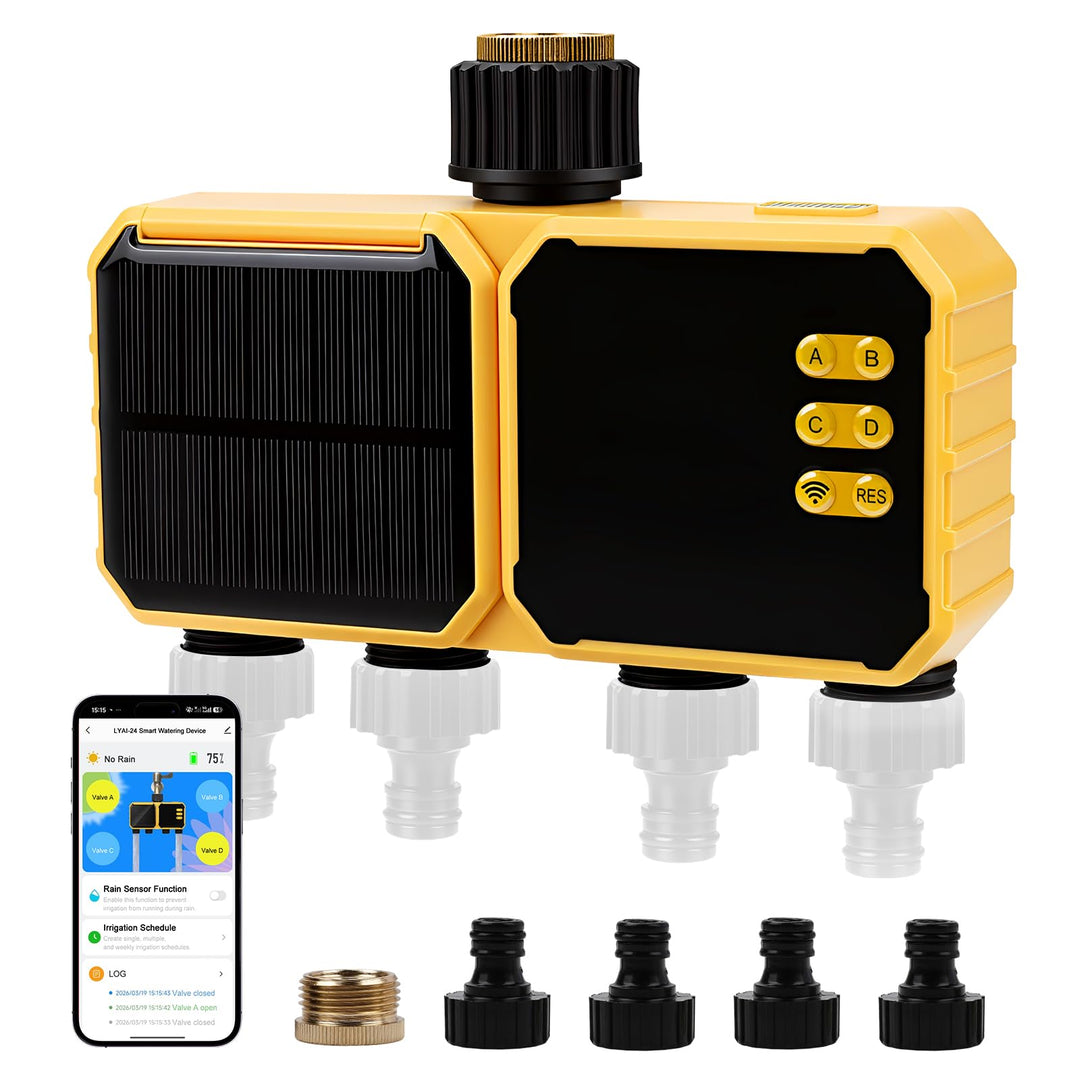 Bewässerungscomputer WLAN 4 Ausgänge,Smart Wasserzeitschaltuhr,App-Steuerung Sprachsteuerung Regenve