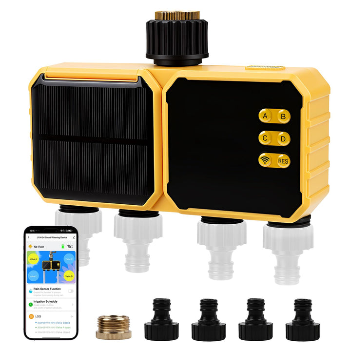 Bewässerungscomputer WLAN 4 Ausgänge,Smart Wasserzeitschaltuhr,App-Steuerung Sprachsteuerung Regenve