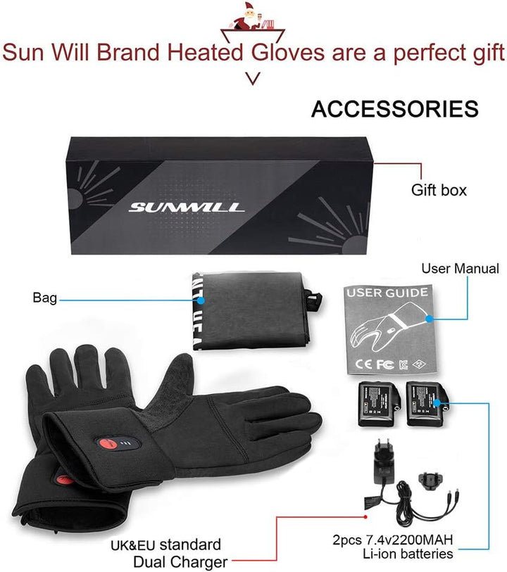 Sun Will elektrische beheizte Handschuhe für Herren Damen，wiederaufladbar beheizbare Winter Handschu
